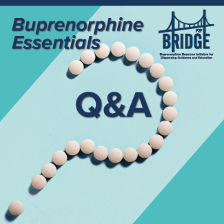 Cover of Buprenorphine Essentials activity. Image includes a question mark made out of round white tablets. 